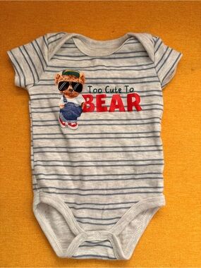 Striped Blue & White 'Too Cute To Bear' Baby One-Piece